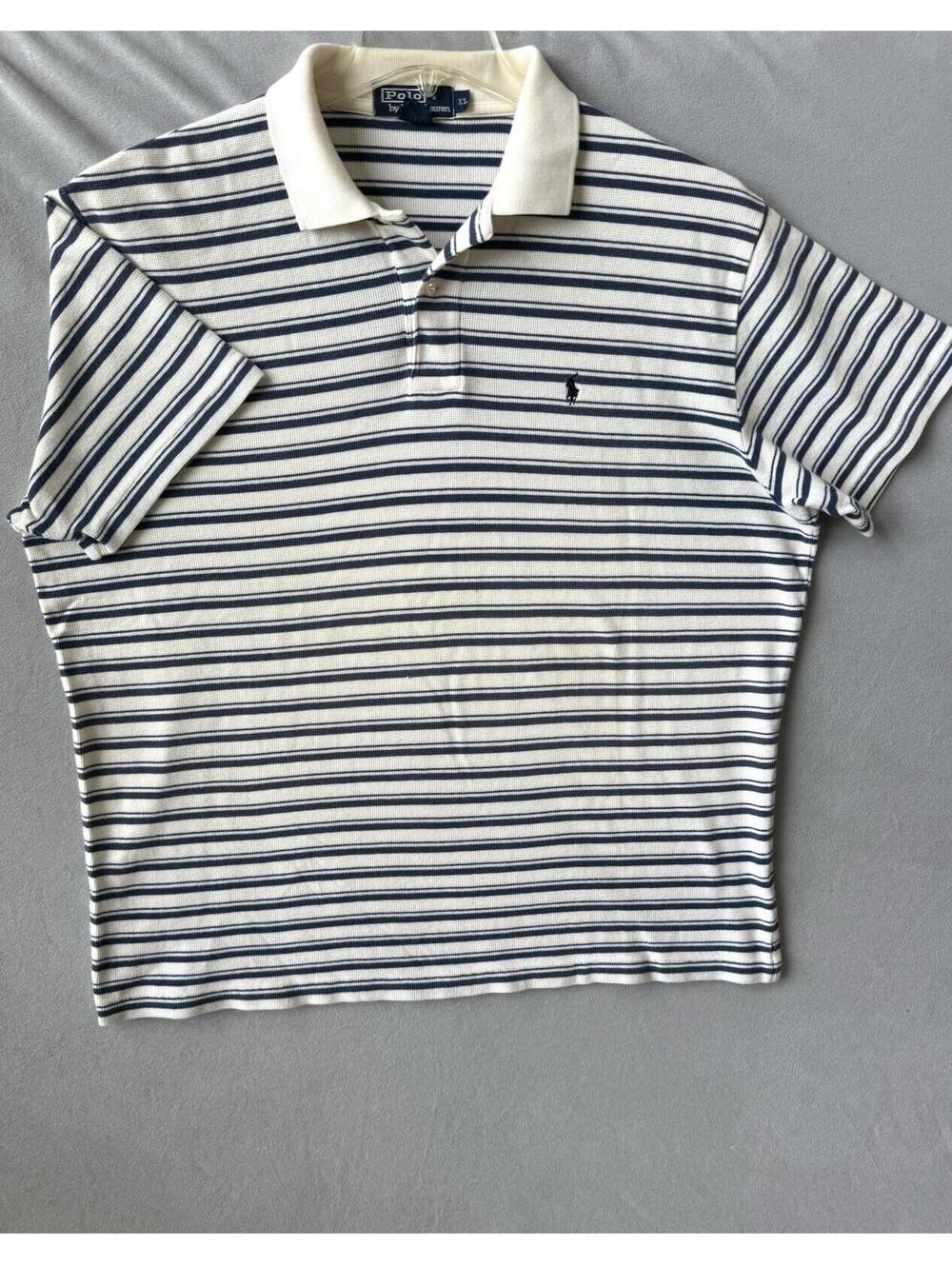 Polo Ralph Lauren XL Striped Polo Shirt Blue White 100% Cotton Classic Preppy